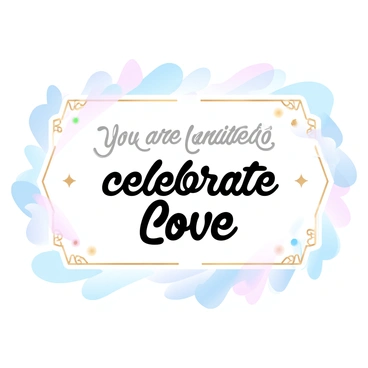 A wedding card with intricate geometric patterns featuring sharp angles and symmetry. The background is a soft gradient of pastel colors, creating a pleasing contrast with the patterns. Golden accents are incorporated throughout the design, highlighting the geometric shapes. The card is elegantly bordered, emphasizing the luxurious feel. In the center, the text "You are invited to celebrate love" is displayed prominently in a stylish font.