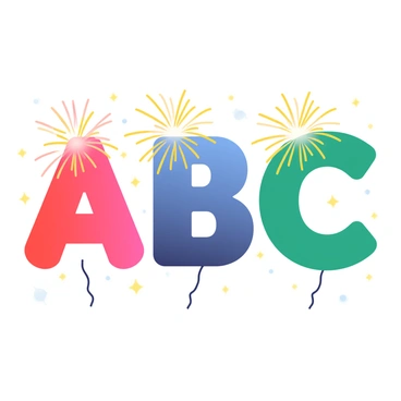 Fireworks are exploding in the night sky, creating a dazzling display. The letters "A," "B," and "C" are formed in vibrant colors, with bright red, blue, and green sparks illuminating the darkness. Each letter is distinct, bursting with energy and glowing trails that linger for a moment before fading away. The background is filled with scattered bursts of light, enhancing the festive atmosphere of the scene.