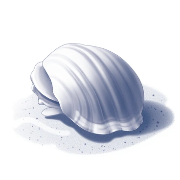 A close-up view of a seashell resting on a sandy beach. The seashell has a smooth, glossy surface with intricate patterns and textures. The sand surrounding the shell is fine and powdery, with small grains visible. In the background, slight ripples of the beach can be seen, adding depth to the scene. The image captures the delicate contours and reflections of light on the shell’s surface.