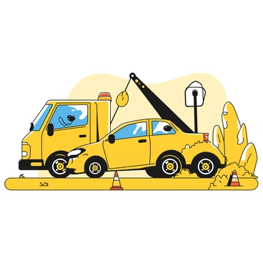 A tow truck helping a crashed car on the side of the road