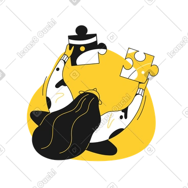 Woman joining puzzle pieces together animated illustration in GIF, Lottie (JSON), AE