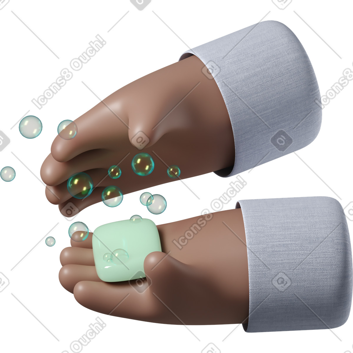 Lavarsi le mani con la pelle marrone sapone illustrazione in stile 3D Hands Fun&Wild scarica in PNG, SVG