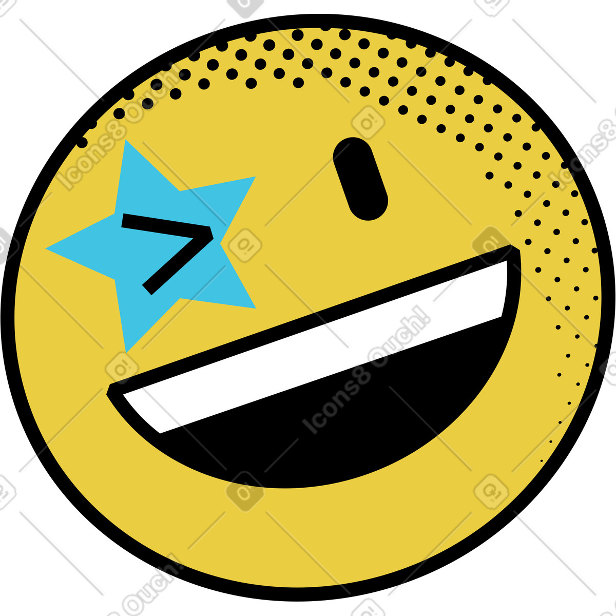 Ilustração de Carinha sorridente com tatuagem estrela em no estilo Memphis para baixar em PNG, SVG