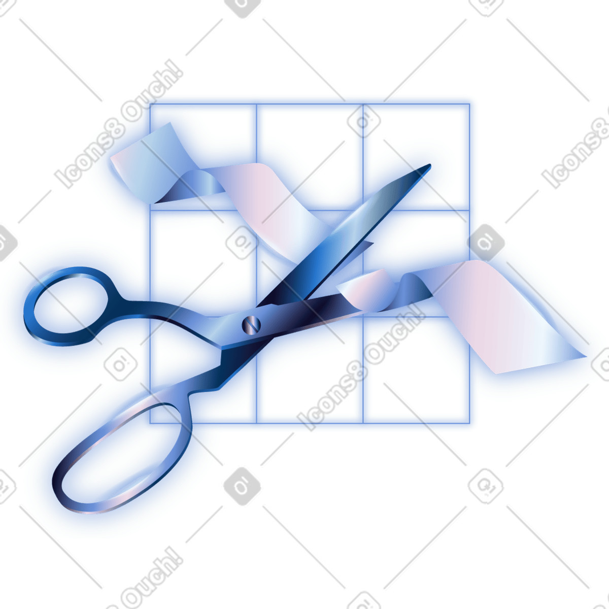 下载 Dimension 风格的 Scissors cutting ribbon representing official opening and project kickoff 插画，支持 PNG、SVG 格式