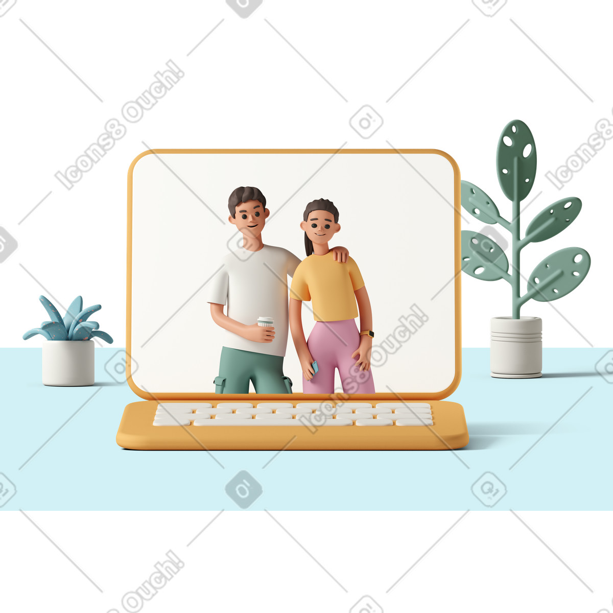 下载 3D Casual life 风格的 与朋友视频聊天 插画，支持 PNG、SVG 格式