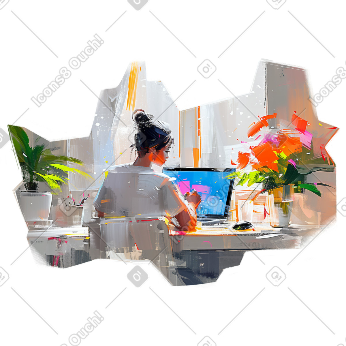 Dipinto ad olio di un designer in studio casa illustrazione stile Pictorial scarica PNG, SVG