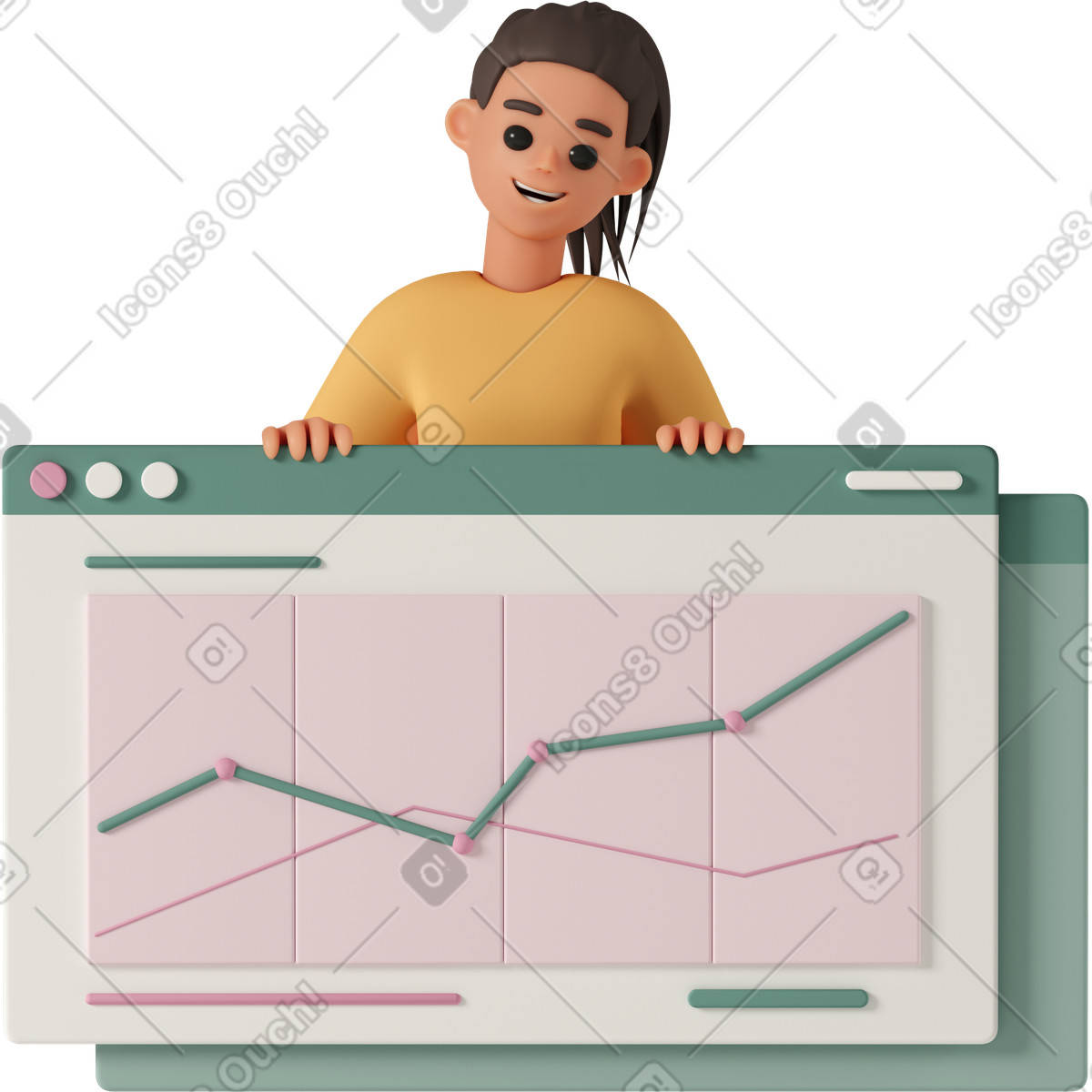 Smiling woman holding graph-Illustration im 3D Casual life-Stil als Download in PNG, SVG