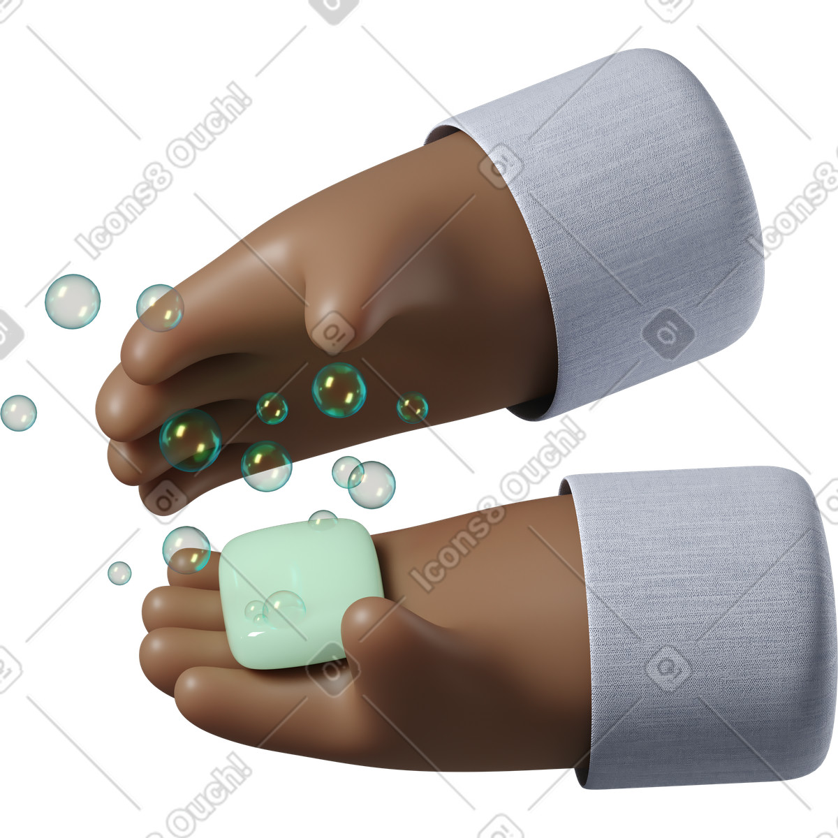 Lavarsi le mani con la pelle marrone scuro sapone illustrazione in stile 3D Hands Fun&Wild scarica in PNG, SVG