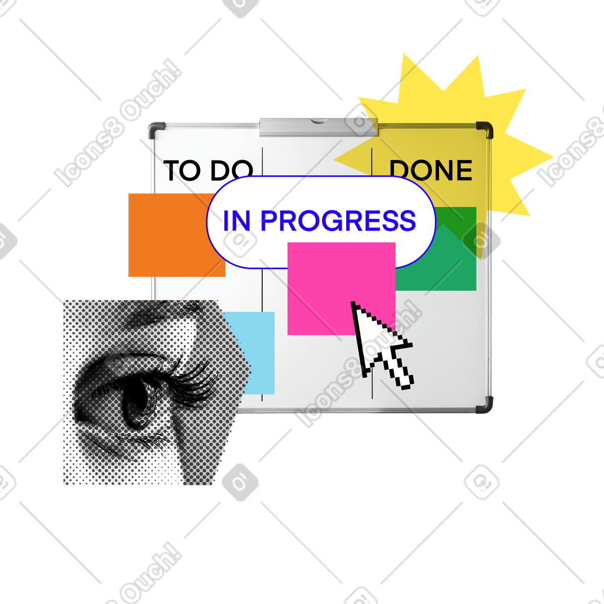 Kanban planning board with tasks illustration in PNG, SVG