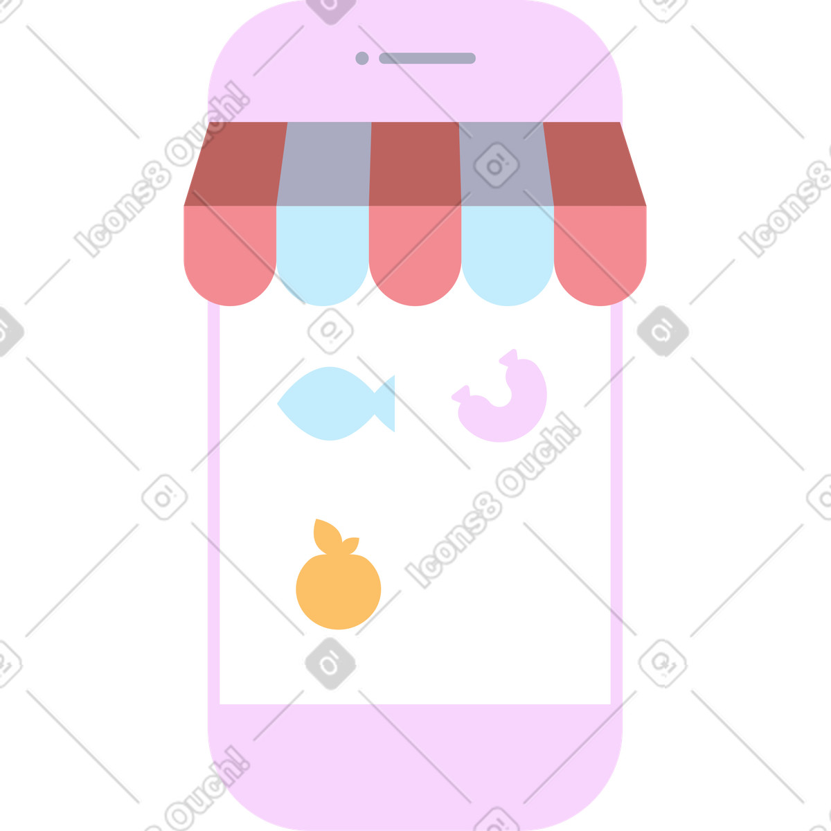 Illustration Boutique en ligne avec de la nourriture dans le style Marginalia à télécharger aux formats PNG, SVG