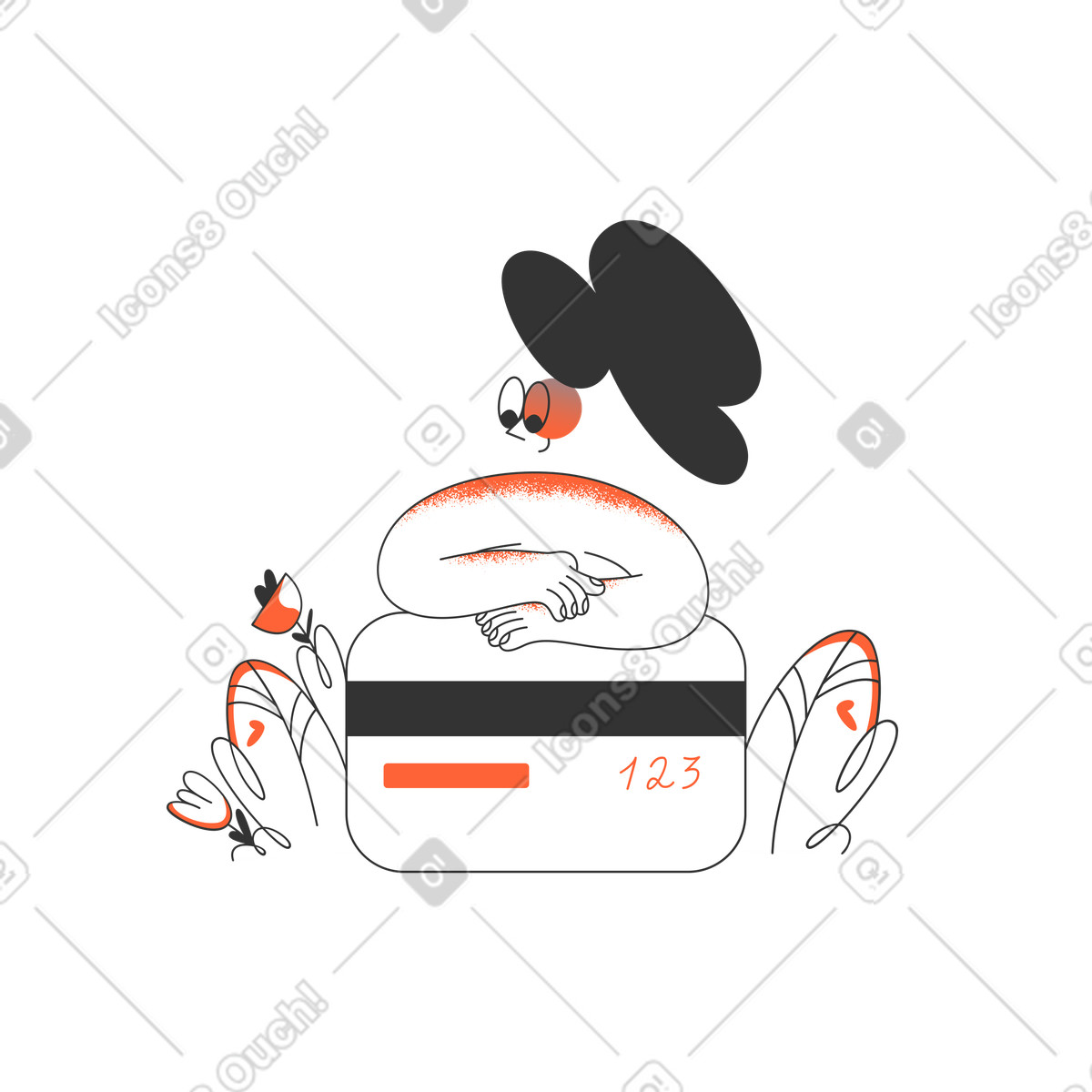 Woman and large credit card illustration in PNG, SVG
