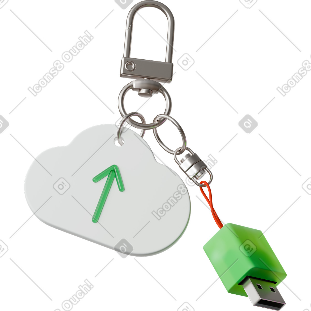 3D Hygge スタイルの Keychain with cloud charm and usb のイラストをPNG、SVG形式でダウンロード