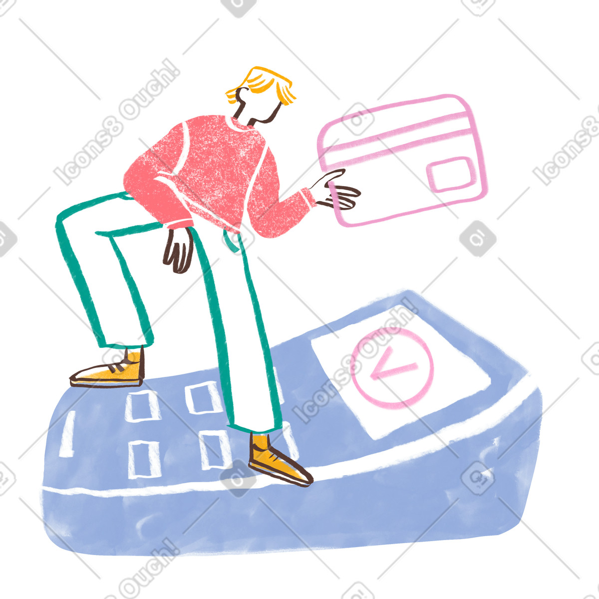 Illustration Homme debout sur le récepteur de carte et scannant la dans style Company à télécharger aux formats PNG, SVG