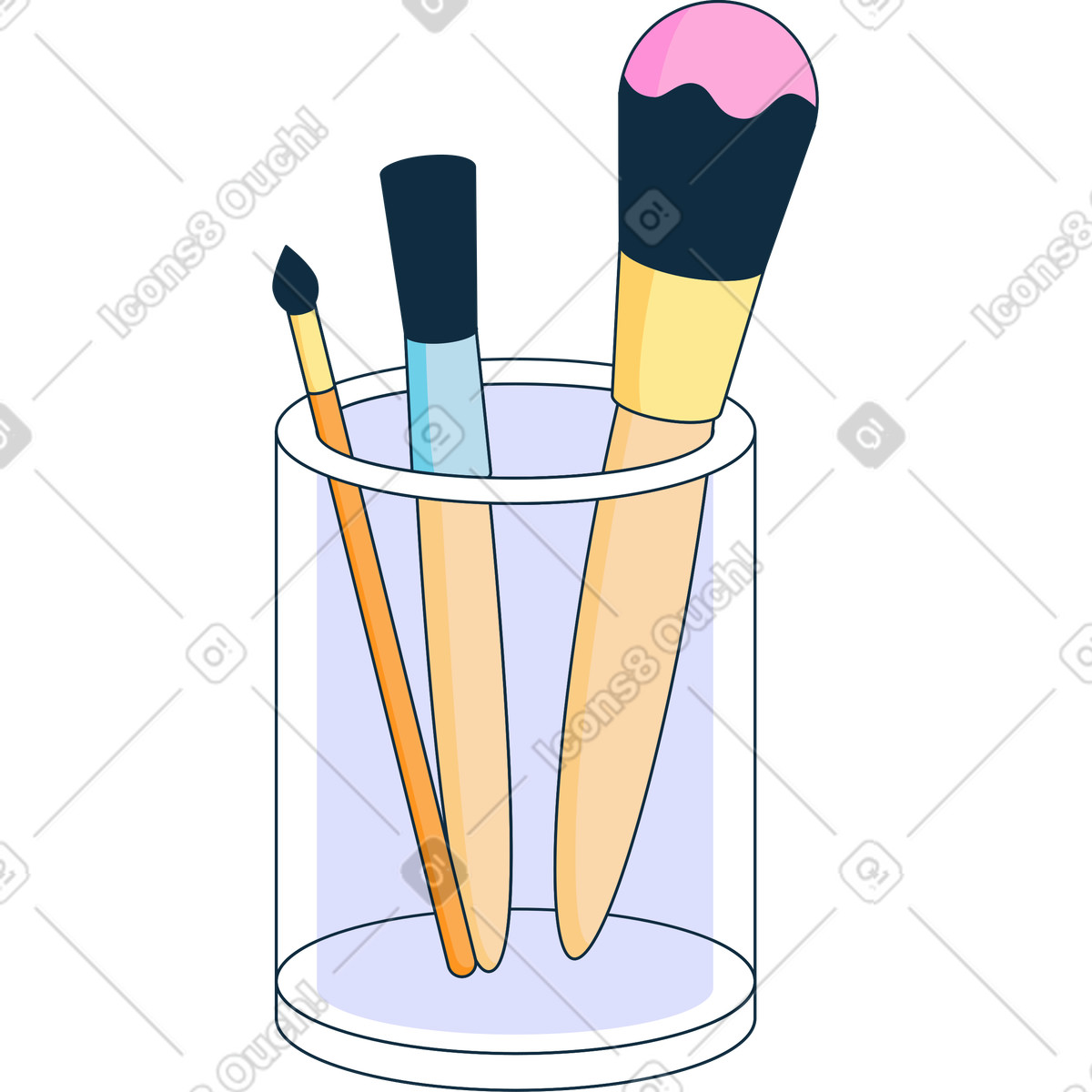 Cup with makeup brushes illustration in Bubble gum style download in PNG, SVG