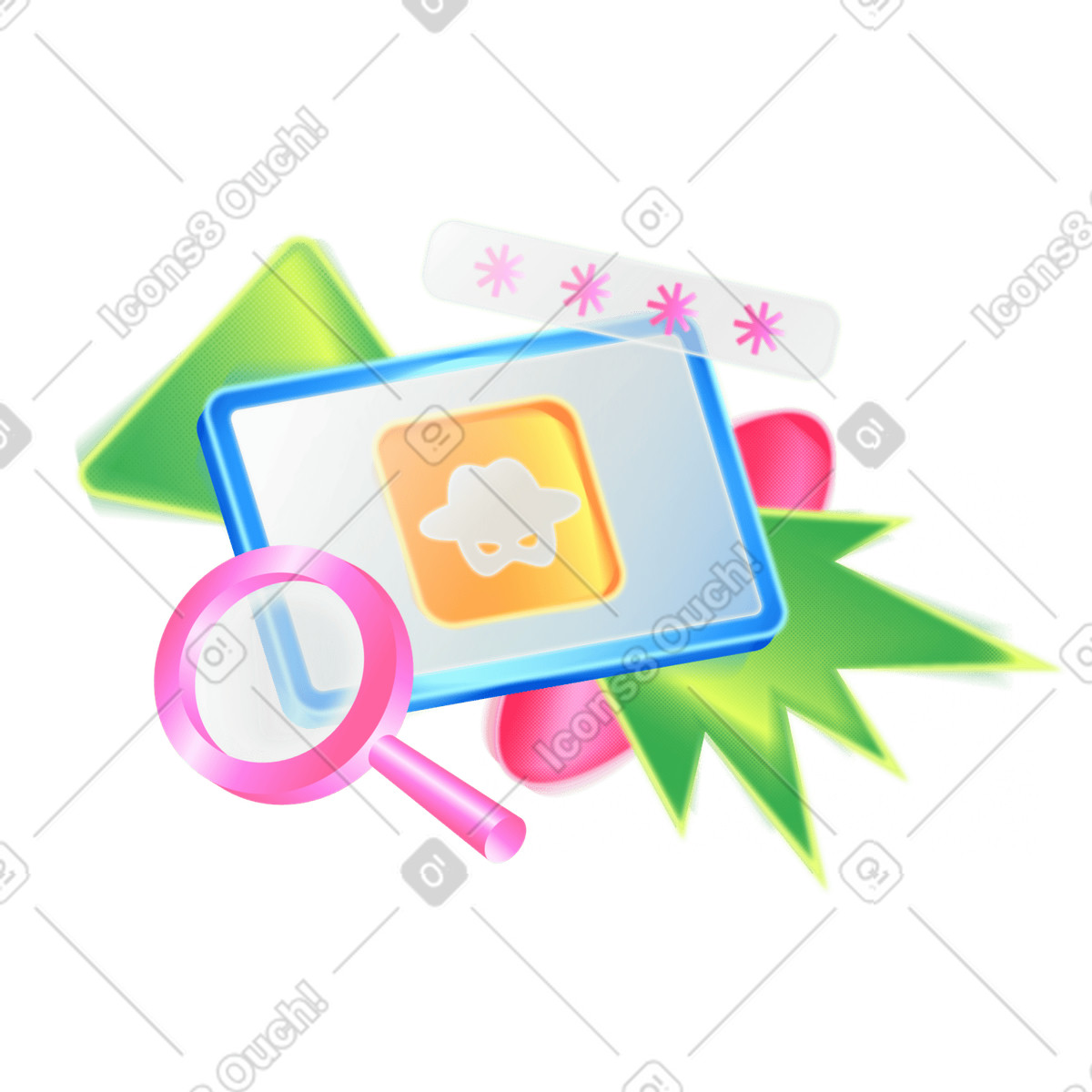 Digital security breach examined by magnifier, Online safety and threat prevention illustration in PNG, SVG