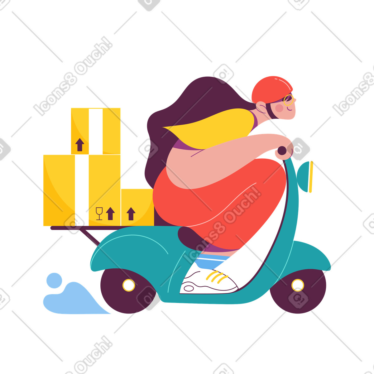 Courier on scooter carrying parcels, Urban logistics and shipping-Illustration im Sammy-Stil als Download in PNG, SVG