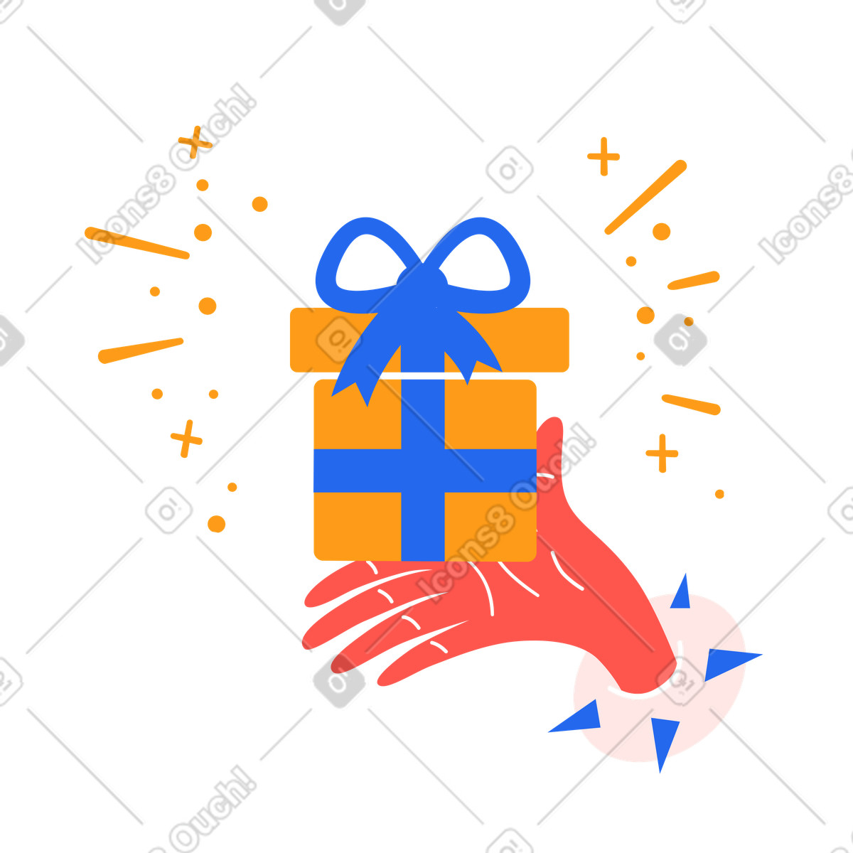 A hand holding present box illustration in Kingdom style download in PNG, SVG