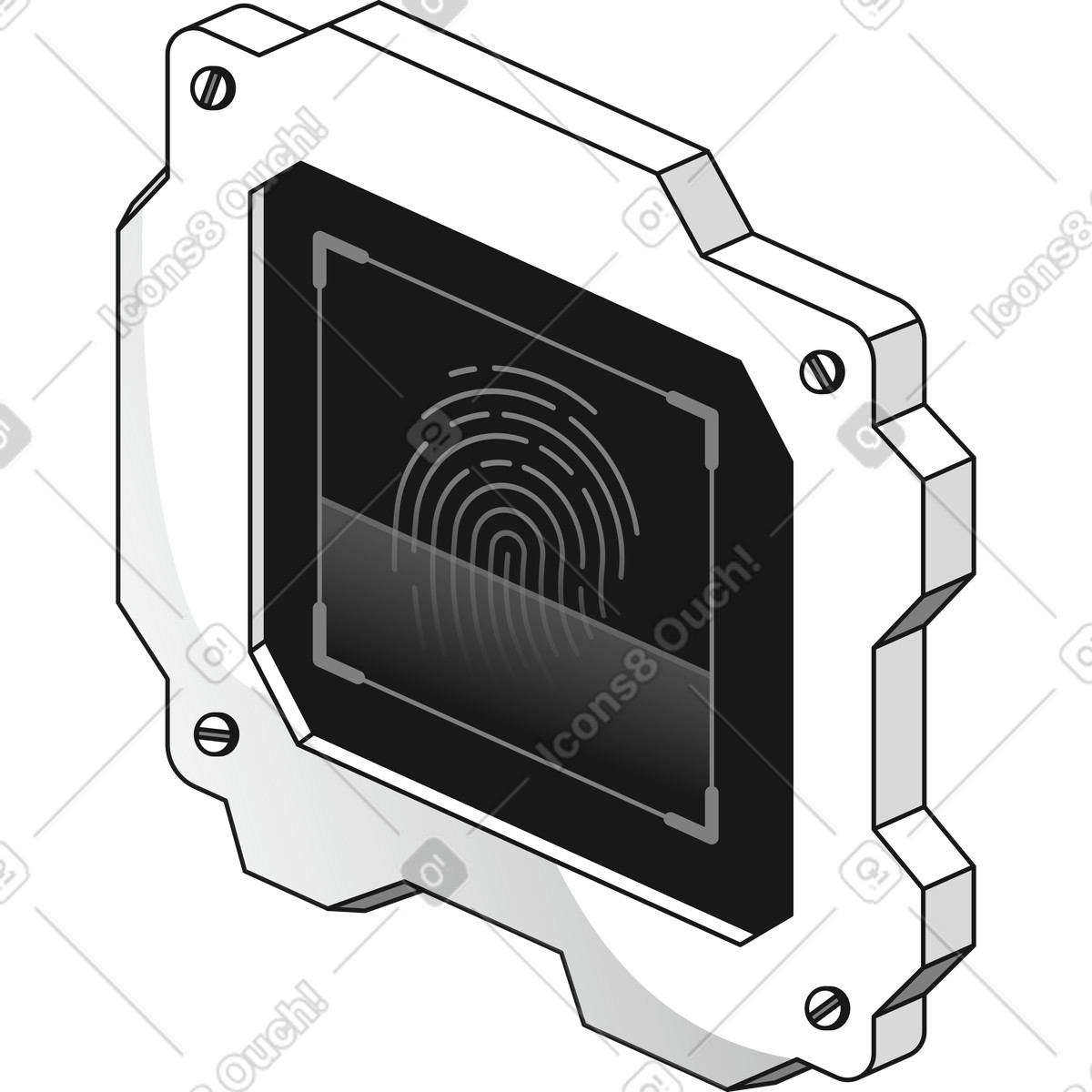 Fingerprint sensor module hardware with digital biometric pattern on screen illustration in Futuristic style download in PNG, SVG