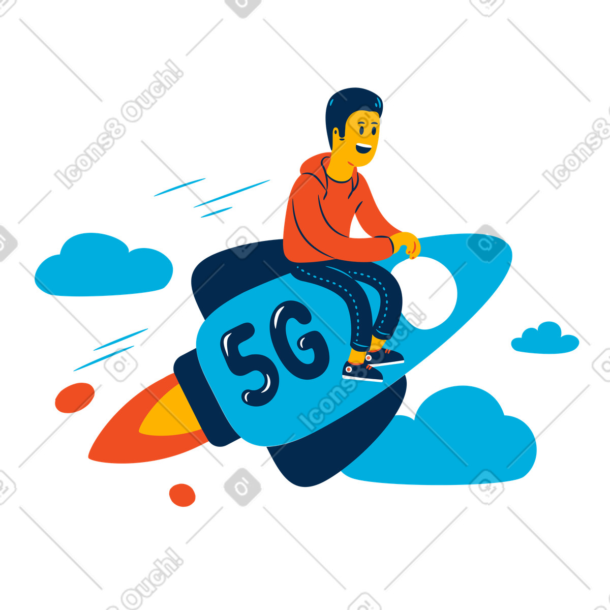 Flame スタイルの 男は5gロケットで離陸します のイラストをPNG、SVG形式でダウンロード