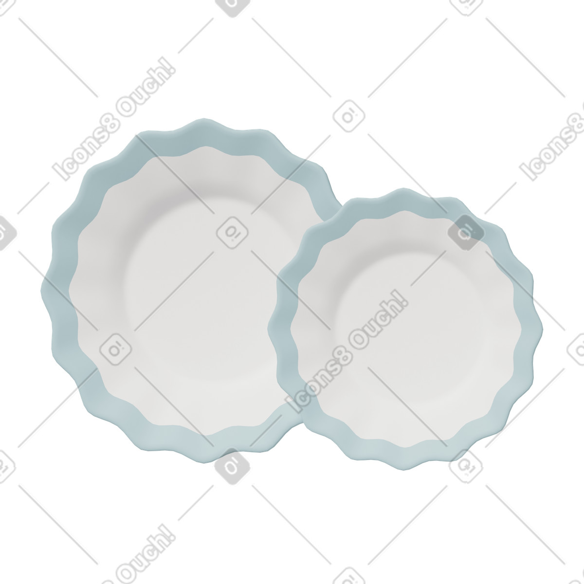Two white plates with blue rim illustration in 3D Casual life style download in PNG, SVG