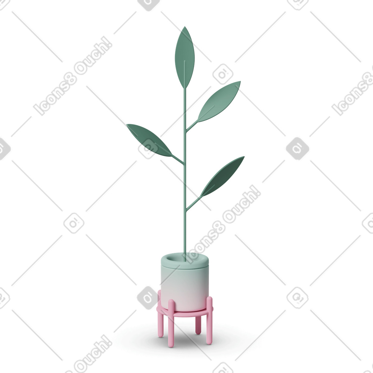 Tall pot plant on stand illustration in 3D Casual life style download in PNG, SVG