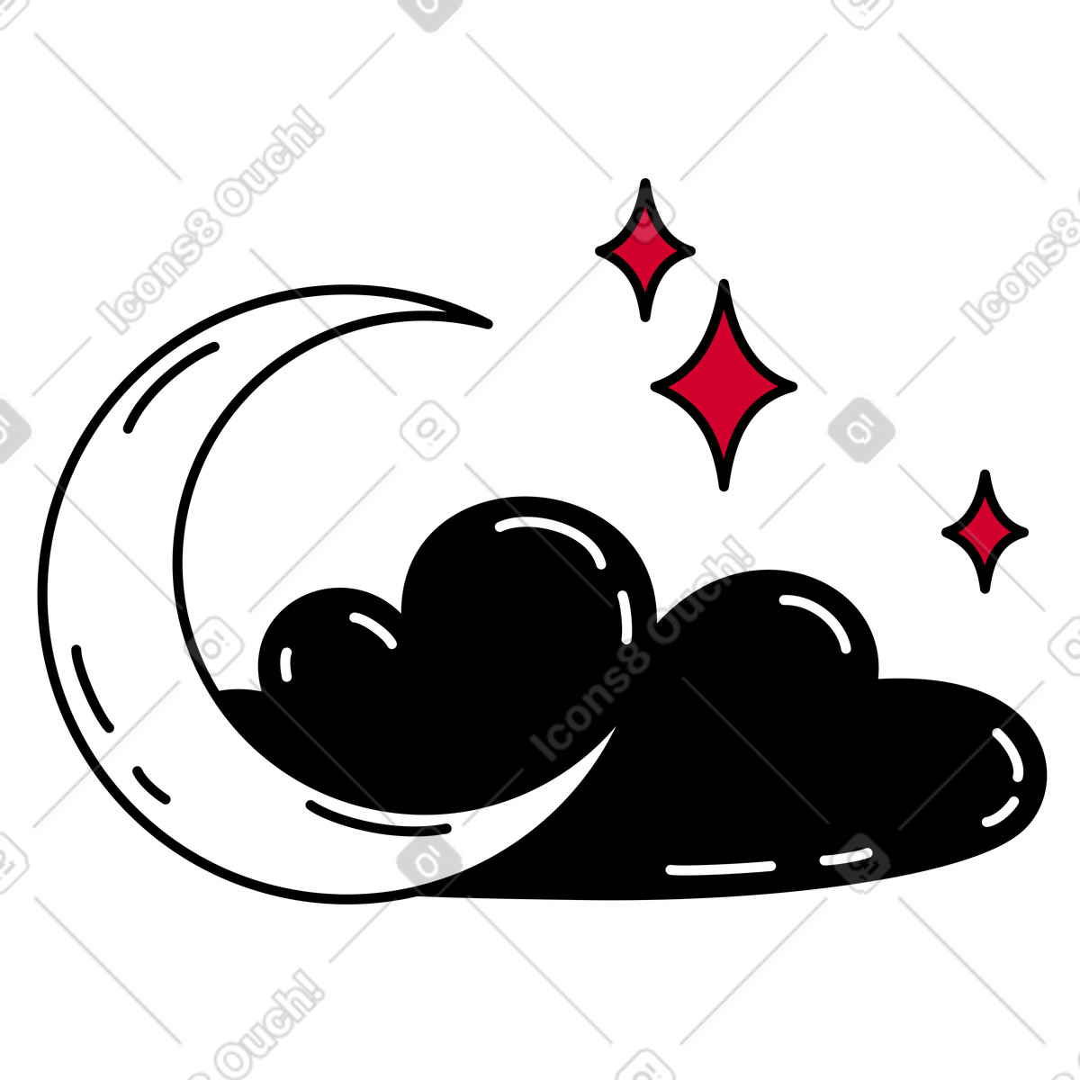 下载 Ruby 风格的 多云的夜晚，新月和云 插画，支持 PNG、SVG 格式