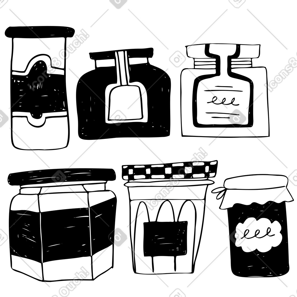 Different jars of jams and sauces illustration in Marks style download in PNG, SVG
