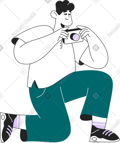 남자는 카메라와 함께 한쪽 무릎에 무릎을 꿇고 PNG, SVG