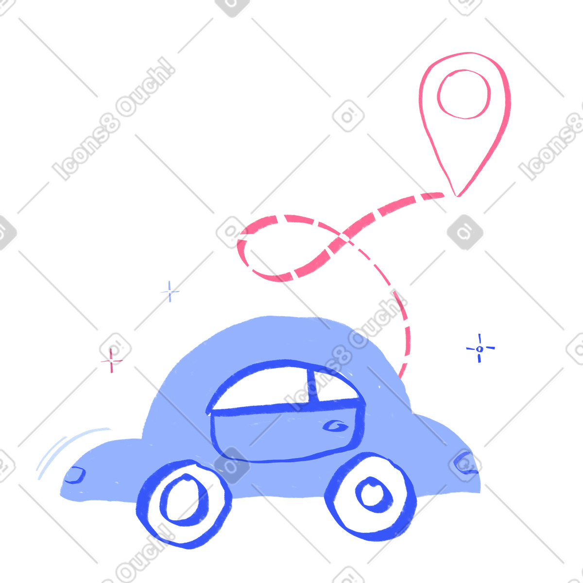 Quirky スタイルの Car driving on a gps route のイラストをPNG、SVG形式でダウンロード