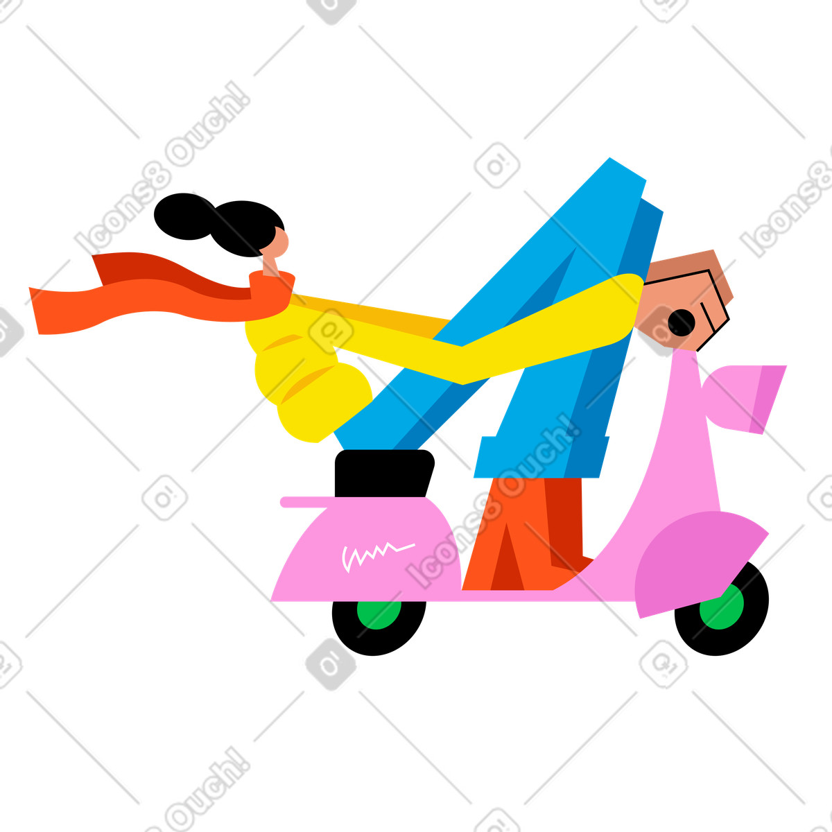 Ilustración animada Mujer en scooter estilo Warp a descargar GIF, Lottie (JSON), AE