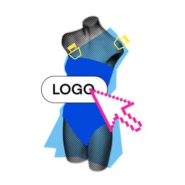 A blue dress on a mannequin with a cursor - Print style illustration