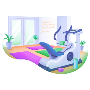 A modern pastel illustration featuring a "seated row machine" situated in a bright, airy "yoga studio." The machine is sleek and designed with soft curves, blending harmoniously with the surrounding elements. In the background, "yoga mats" are neatly arranged on the polished wooden floor, alongside potted "indoor plants" that add a touch of greenery. Soft natural light filters through large windows, illuminating the space and highlighting a wall adorned with "motivational quotes" in elegant script. A few "yoga blocks" and a "water bottle" are placed nearby, emphasizing the combination of strength and flexibility in this unique setting.