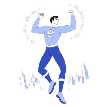 A superhero stands in a dynamic pose, ready to take flight. Their body is surrounded by an array of sparks, creating a sense of movement and energy. The superhero's costume is sleek and form-fitting, showcasing various emblematic details. Their hands are raised, channeling energy from the surroundings as they gather strength for takeoff. The facial expression is determined and focused, reflecting the intensity of the moment. In the background, faint outlines suggest a city skyline, emphasizing the height from which they will ascend.