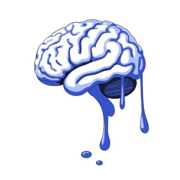 A brain with splashes of vibrant paint colors dripping down