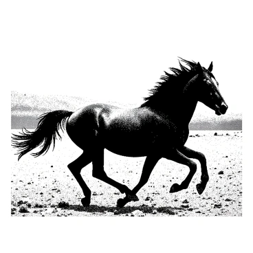 A gnarly, wild horse galloping across a rugged, open plain