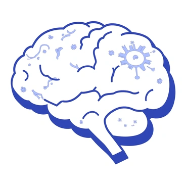 A whimsical scene where different weather patterns are mapped over an outline of the brain