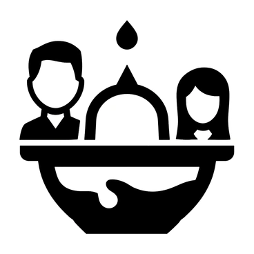 A gentle stream of water flowing over a baby's forehead during a baptism ceremony, with family members gathered around, looking on with expressions of joy and reverence.