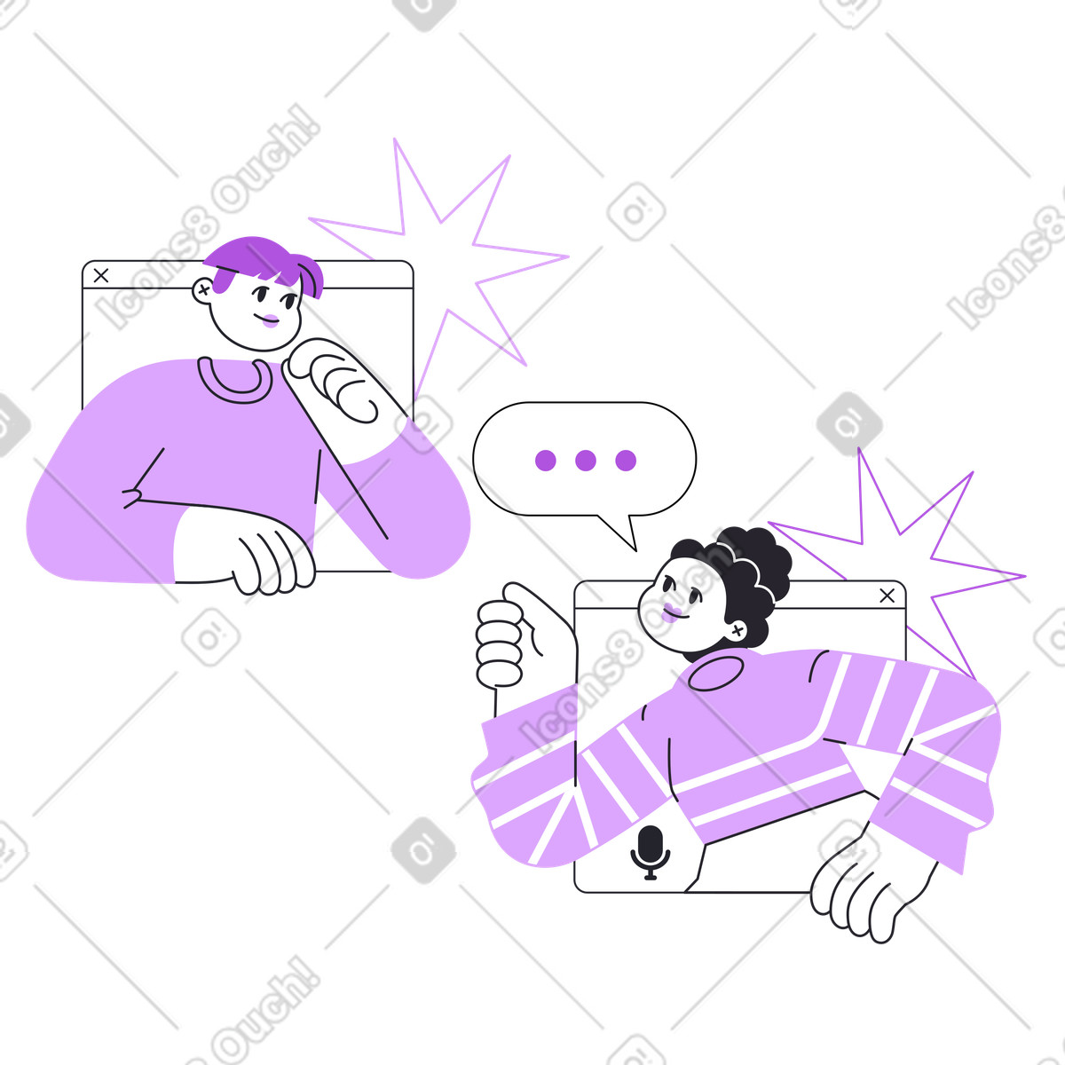 Grapy スタイルの Coworkers chatting in video call, Remote meeting and collaboration のイラストをPNG、SVG形式でダウンロード