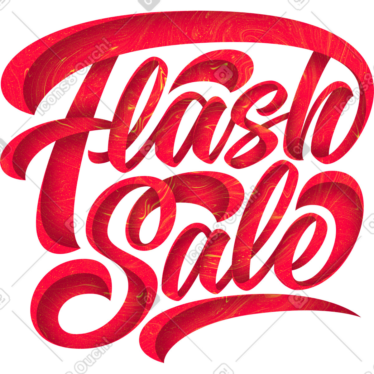 Ilustración Venta flash de letras con sombras y texto textura líquida en estilo Lettering a descargar en PNG SVG