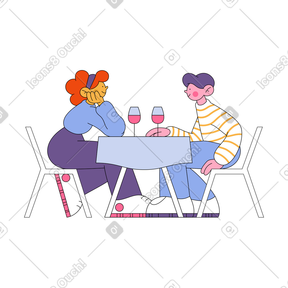 Couple on a dinner date illustration in Bloom style download in PNG, SVG