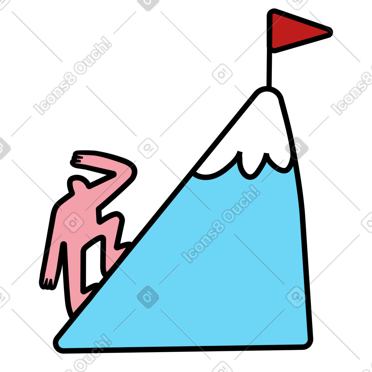 Wiggle スタイルの 雪の頂上を目指す登山家、忍耐と目標設定 のイラストをPNG、SVG形式でダウンロード