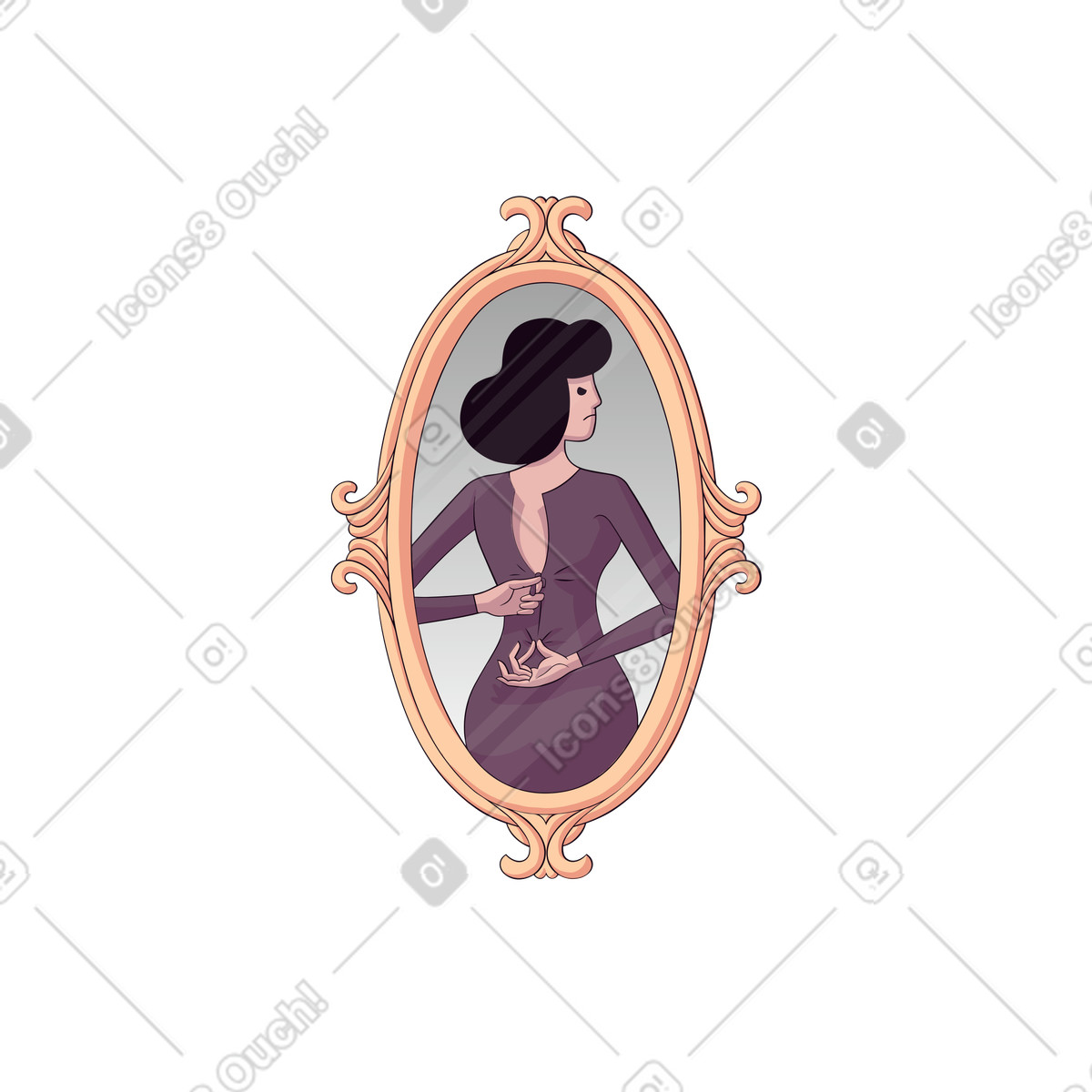 Zipping up dress in mirror, Bad gateway concept illustrazione stile Eastwood scarica PNG, SVG