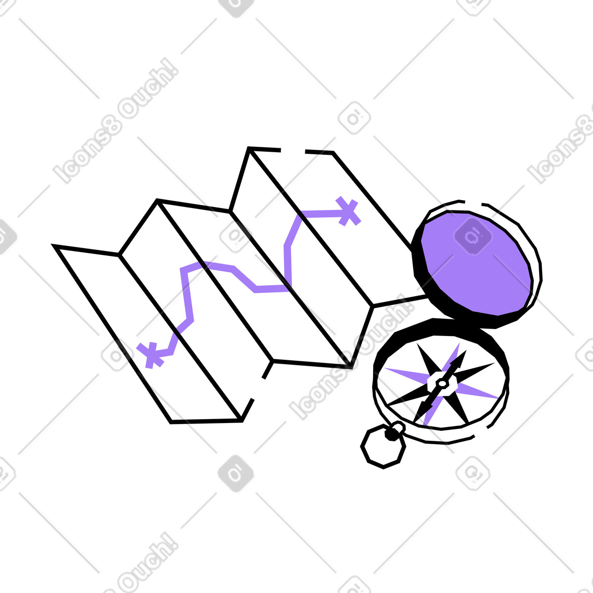 Ilustración Mapa con brújula en estilo Amethyst a descargar en PNG y SVG