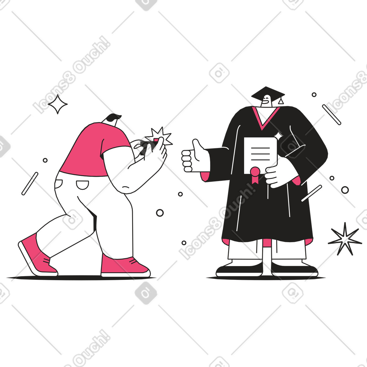 Taking a picture of a graduate holding a certificate illustration clipart for school ceremonies