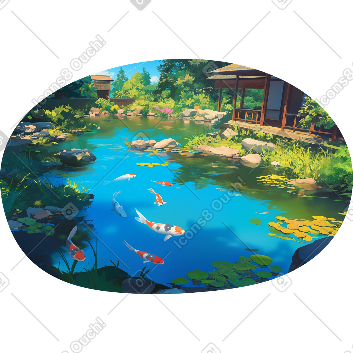 Japanese koi pond background illustration in Scenes style download in PNG, SVG