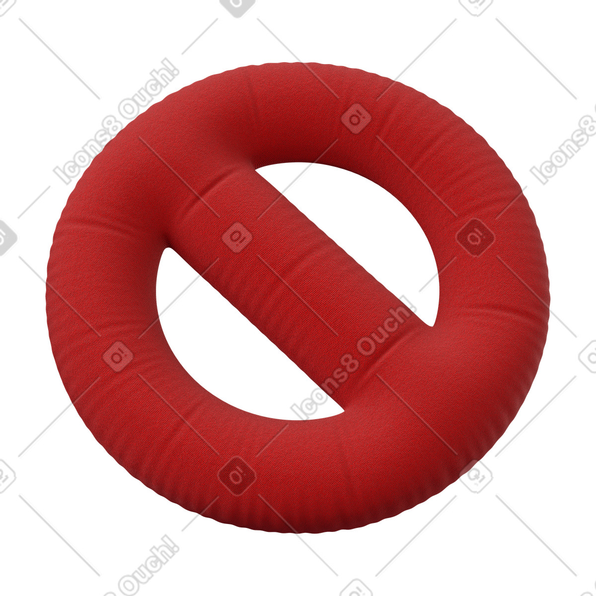 Red prohibition sign with fabric texture, Warning and restriction illustration in 3D Plush icons style download in PNG, SVG
