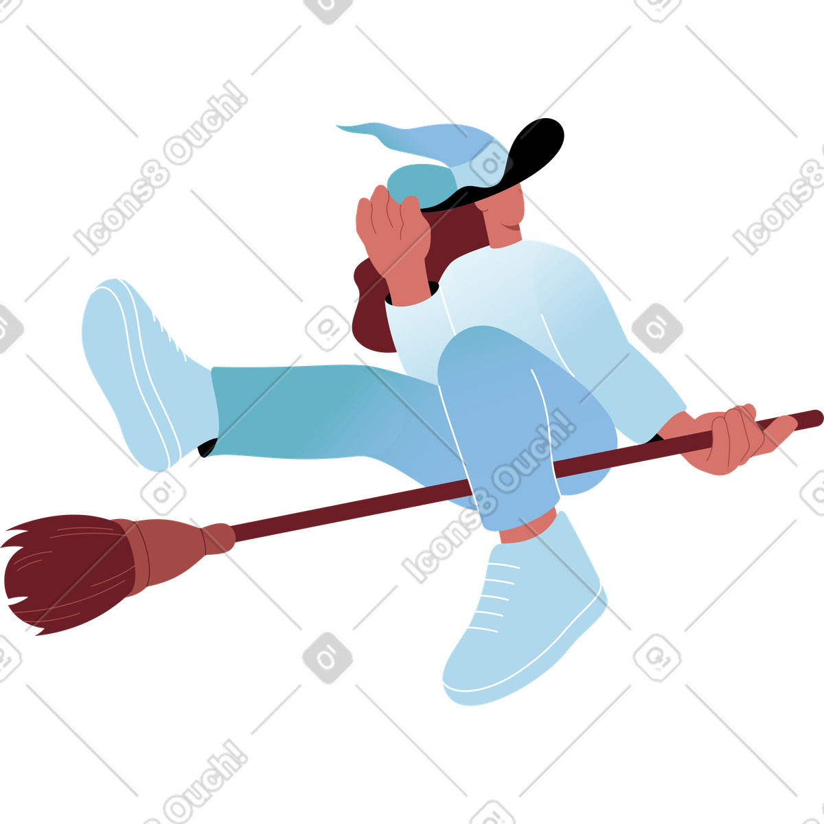 Witch on broom illustration in Airy style download in PNG, SVG