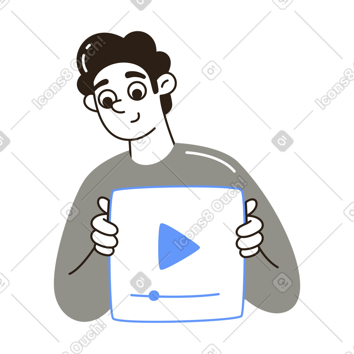 Persona con cartel de vídeo, transmisión en línea y compartición de contenido, promoción de plataformas de vídeo illustration in PNG, SVG