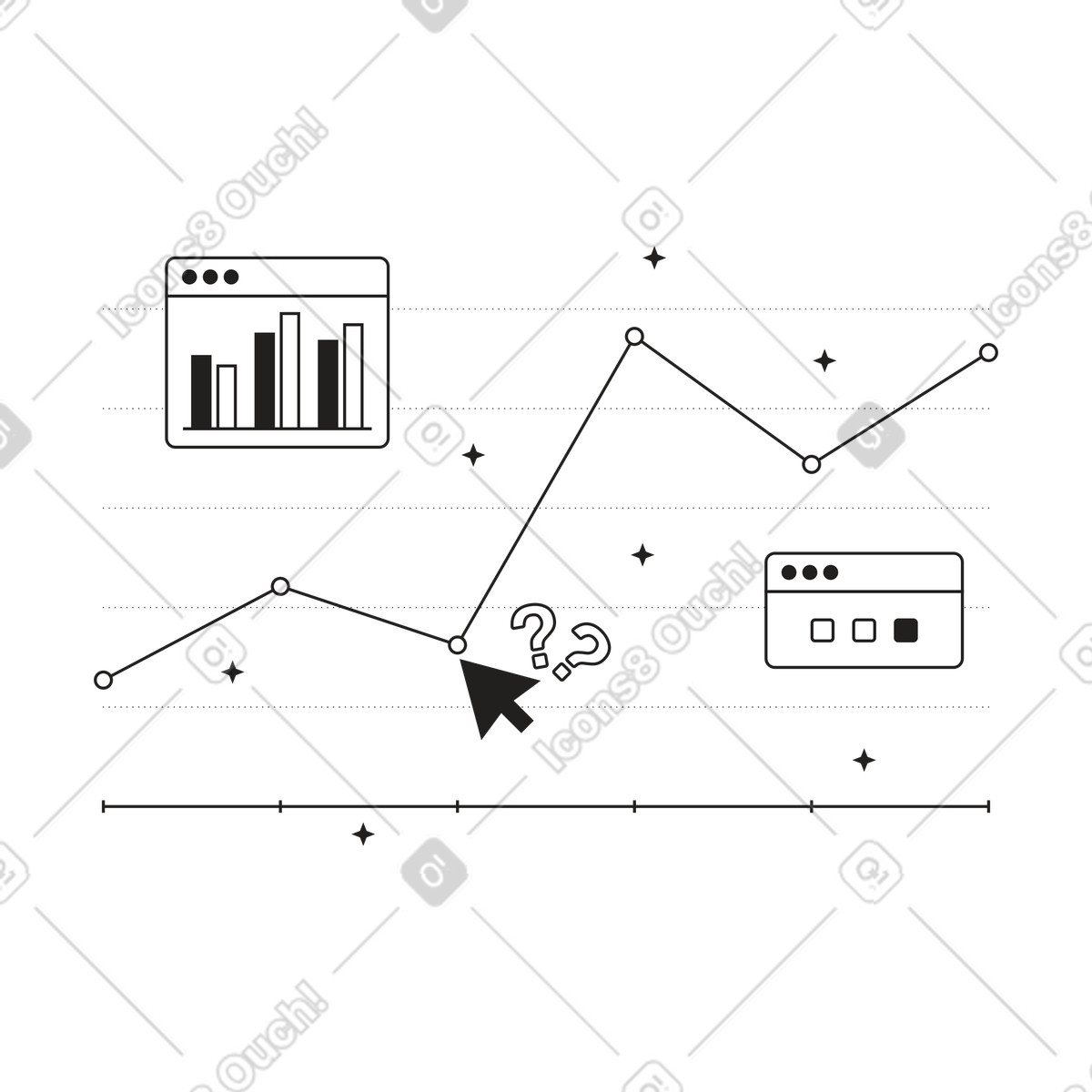 Questions in the analytics graph illustration Tokyo style download PNG, SVG