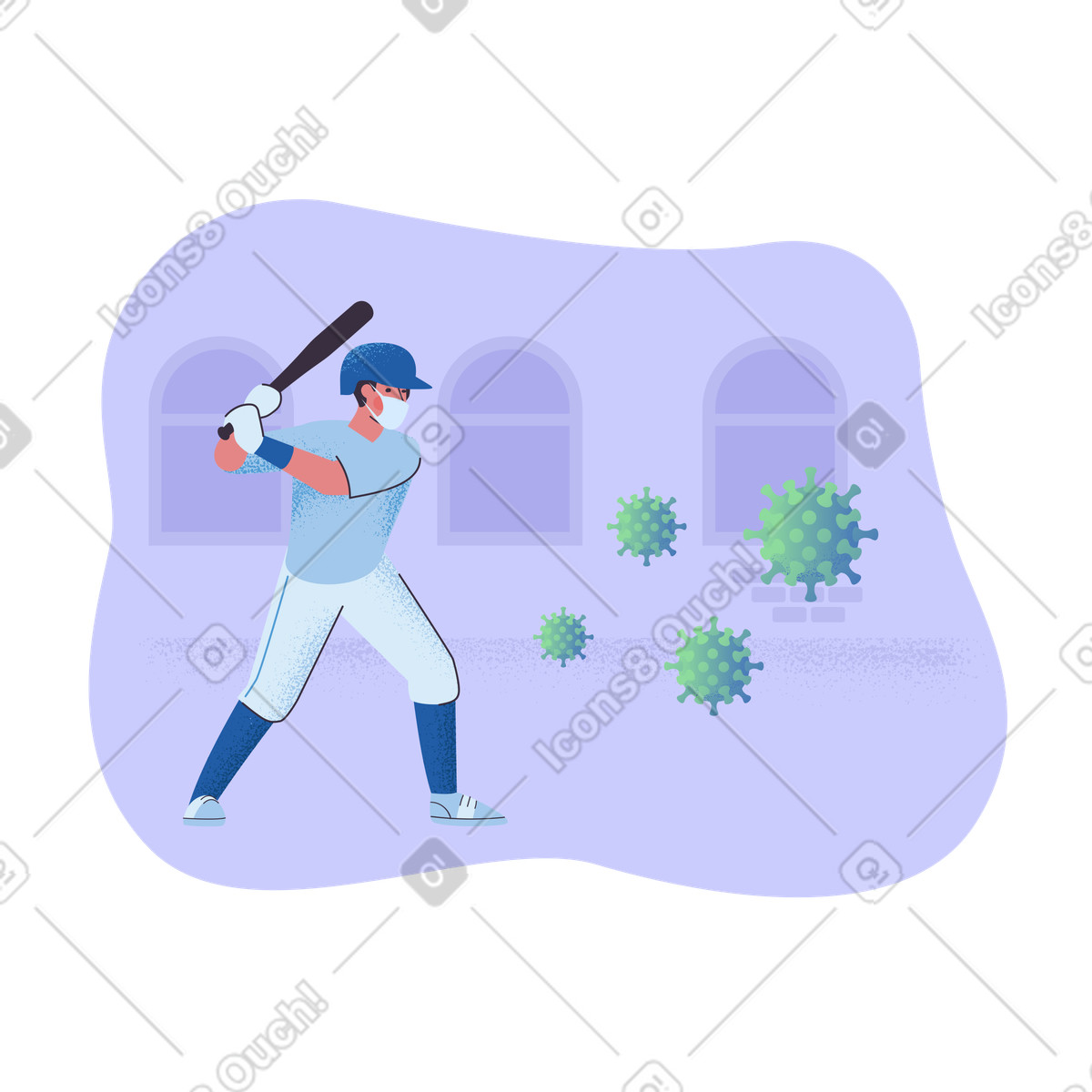 Ilustração de Homem com taco beisebol lutando contra vírus em no estilo Pale para baixar em PNG, SVG